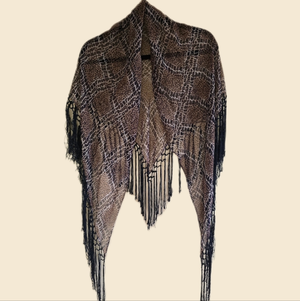 Fun to Wear Lightweight Shawl Scarf in Earth Tones and Snake-Like Print